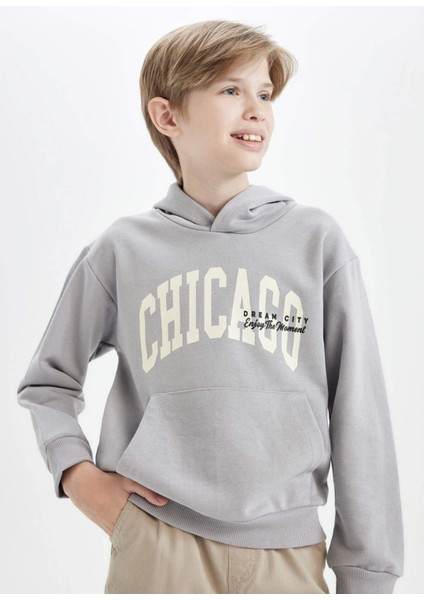 Erkek Çocuk Kapüşonlu Cepli Baskılı Sweatshirt C9798A824WN