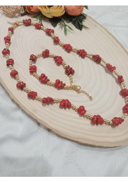 Kırmızı Kolye ve Bileklik Takımı