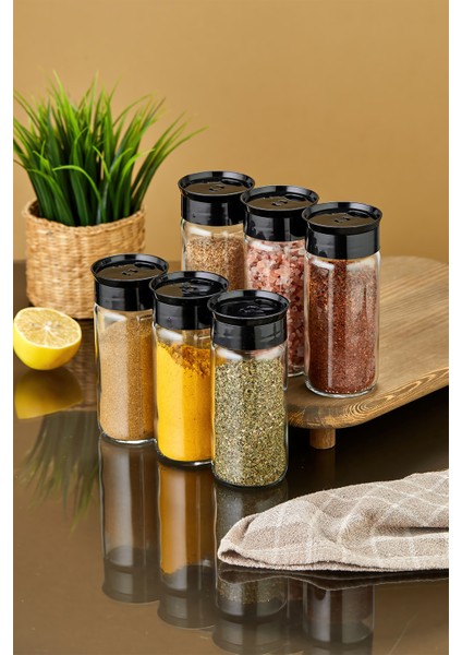 6'lı Cam Baharatlık Seti - Siyah fiyatları