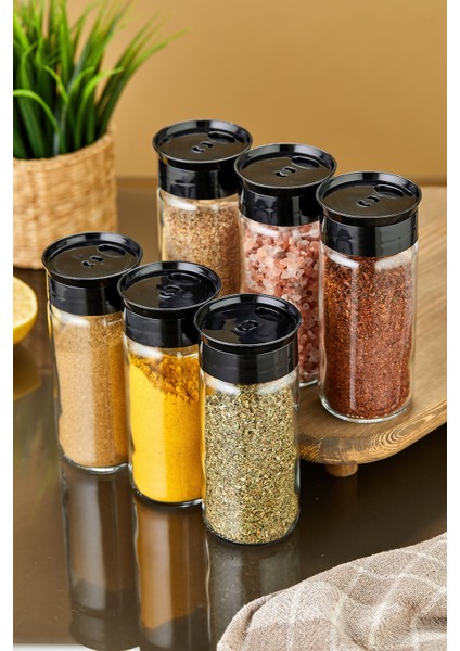 6'lı Cam Baharatlık Seti - Siyah modelleri