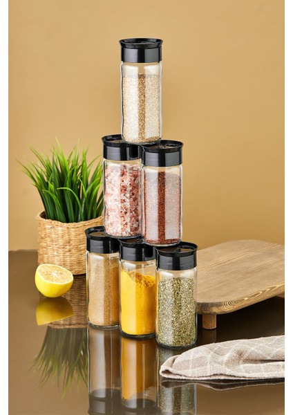 6'lı Cam Baharatlık Seti - Siyah fırsatları