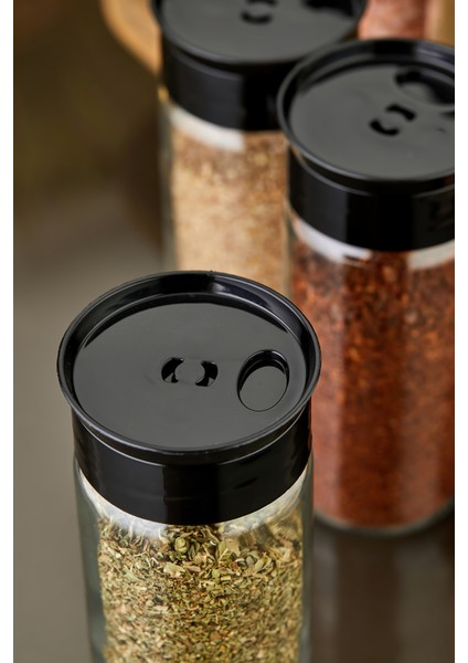 6'lı Cam Baharatlık Seti - Siyah