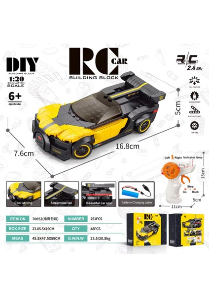 Uzaktan Kumandalı Şarjlı 251 Parça Bugatti LEGO Yapı Seti Spor Araba