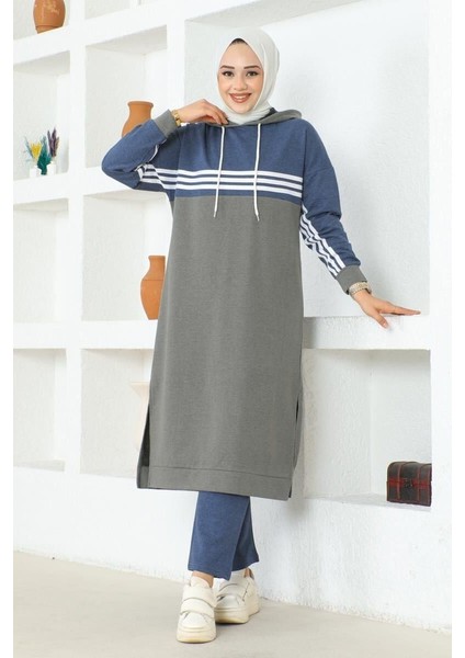 Şeritli Yırtmaçlı Spor Takım Gri̇ - 42