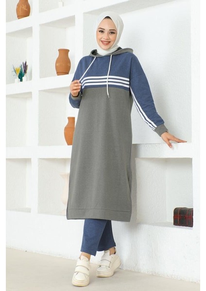 Şeritli Yırtmaçlı Spor Takım Gri̇ - 42 modelleri