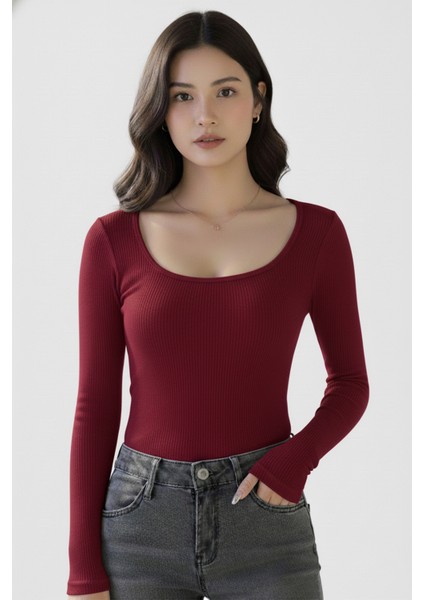 U Yaka Uzun Kollu Fitilli Crop Bluz