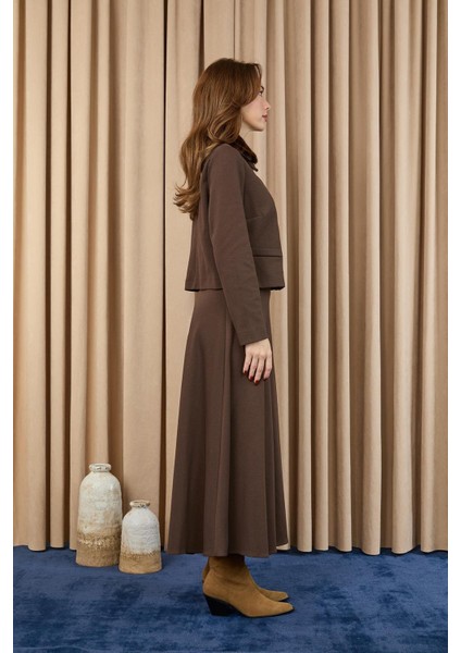 Kadın Leopar Detaylı Crop Ceket Etek Takım -14408TKS indirimleri