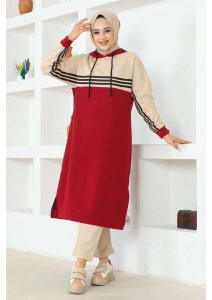 Şeritli Yırtmaçlı Spor Takım Bordo - 46