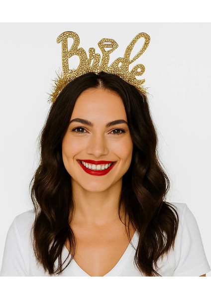 Altın Renk Bekarlığa Veda Italik Yazı Alyanslı Bride Taç
