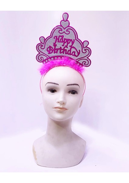 Happy Birthday Neon Pembe Renk Doğum Günü Tacı 24X15 cm