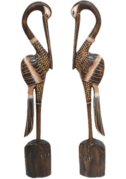 Ahşap Dekoratif 2'li Flamingo Set. Otantik El Yapımı Ikili Flamingo Set