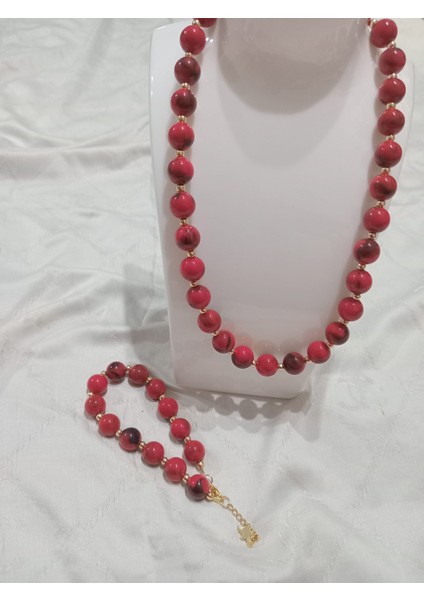 Kırmızı Kolye ve Bileklik Takı Seti