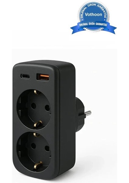 Çoklu Priz Yüksek Gerilim Korumalı 2’li Priz 1xusb 1xtype-C Çıkışlı Grup Priz Çoğaltıcı