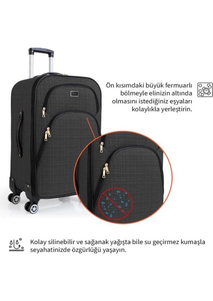 Orta Boy 4 Teker Kumaş Valiz Lüx