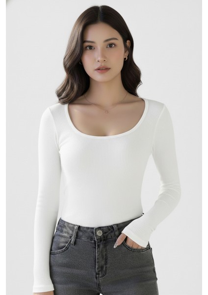 U Yaka Uzun Kollu Fitilli Crop Bluz