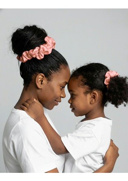 2'li Lüks Kadın Saten Toka - Pure Somon - Lastik Model Scrunchie - Anne Kız Kombini fiyatları