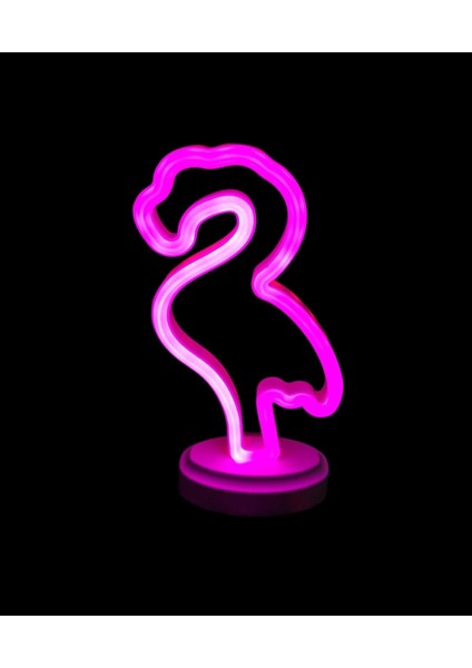 Neon Işıklı Flamingo Yazılı Masa Gece Lambası Pil+Usb