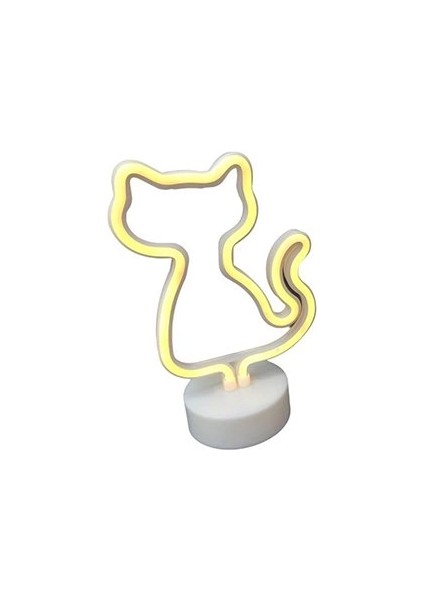Neon Işıklı Kedi Lamba Pil+Usb Pembe Işık MZ-122