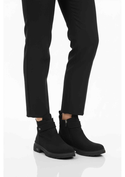 Siyah Nubuk Kürklü Kaymaz Soğuğa Dirençli Kadın Bot PC-55336 Z