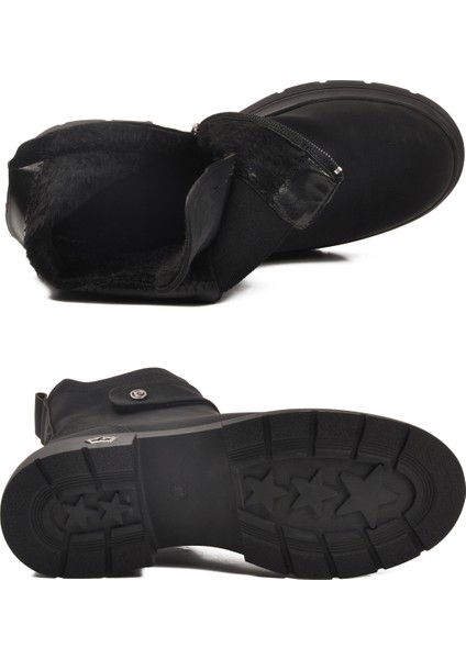 Siyah Nubuk Kürklü Kaymaz Soğuğa Dirençli Kadın Bot PC-55336 Z indirimleri