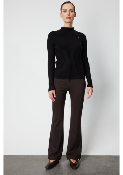 Kadın Süs Düğmeli Fitilli Triko Kazak 69312 Siyah modelleri