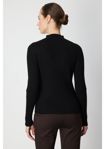 Kadın Süs Düğmeli Fitilli Triko Kazak 69312 Siyah fırsatları