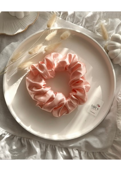 Kadın Saten Toka - Pure Somon – Tekli Lüks Lastik Model Scrunchie