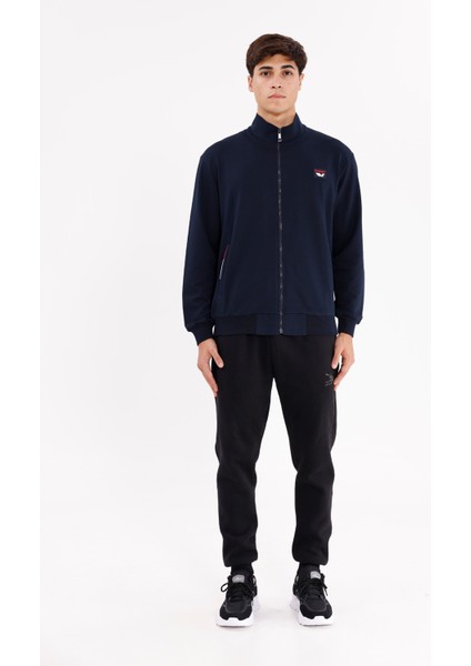 Cepli Dik Yaka Tam Fermuarlı Göğüs Arma Detaylı Rahat Kalıp Mevsimlik Sweatshirt