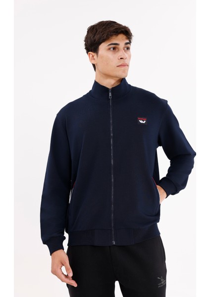 Cepli Dik Yaka Tam Fermuarlı Göğüs Arma Detaylı Rahat Kalıp Mevsimlik Sweatshirt indirimleri