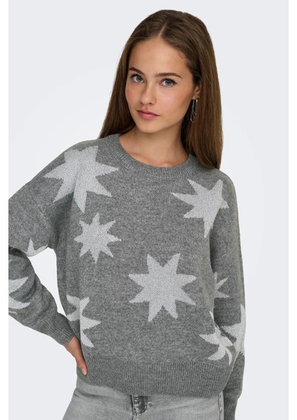 Kadın Onlrosıe Yıldız Desenli Bisiklet Yaka Örme Kazak 15328250 Gri fiyatları