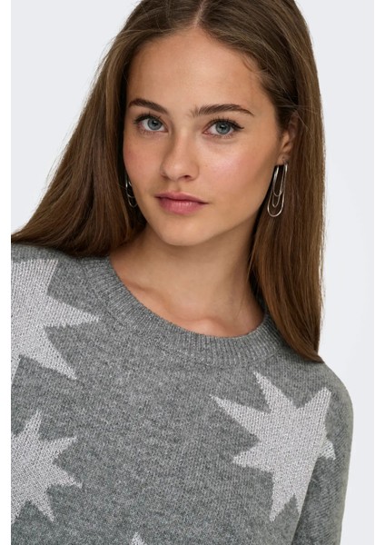 Kadın Onlrosıe Yıldız Desenli Bisiklet Yaka Örme Kazak 15328250 Gri modelleri