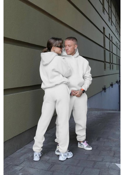 Kadın Erkek Çiftlere Özel 3 Iplik Kalın Oversize Kapüşonlu Eşofman Takımı – Tekli