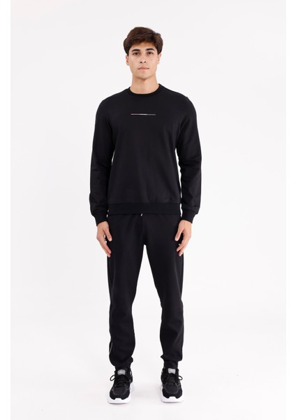 Minimal Göğüs Işlemeli Rahat Kalıp Esnek Manşetli Mevsimlik Bisiklet Yaka Sweatshirt