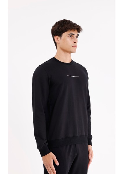 Minimal Göğüs Işlemeli Rahat Kalıp Esnek Manşetli Mevsimlik Bisiklet Yaka Sweatshirt fırsatları