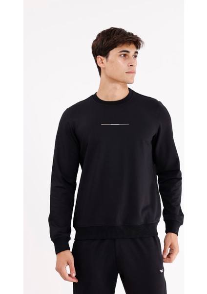 Minimal Göğüs Işlemeli Rahat Kalıp Esnek Manşetli Mevsimlik Bisiklet Yaka Sweatshirt indirimleri
