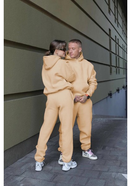 Kadın Erkek Çiftlere Özel 3 Iplik Kalın Oversize Kapüşonlu Eşofman Takımı – Tekli