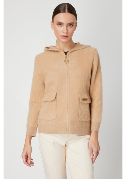 Kadın Kapak Cepli Peluş Hırka 60936 Bej