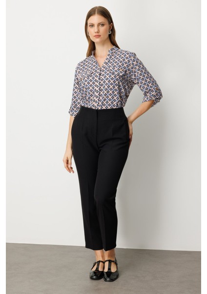 Kadın Büyük Beden Beli Kalın Lastikli Boru Paça Pantolon 1111 Siyah