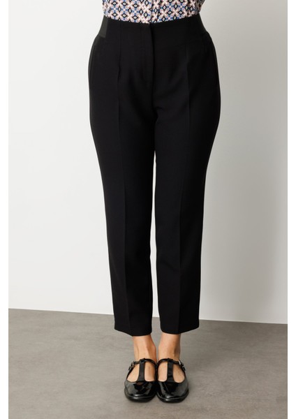 Kadın Büyük Beden Beli Kalın Lastikli Boru Paça Pantolon 1111 Siyah modelleri