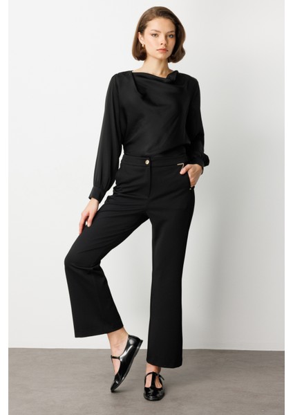 Kadın Zincir Aksesuarlı Bol Paça Pantolon 1021 Siyah fiyatları