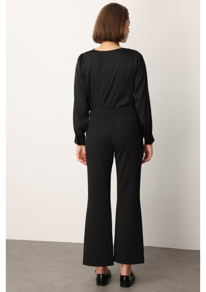 Kadın Zincir Aksesuarlı Bol Paça Pantolon 1021 Siyah fırsatları