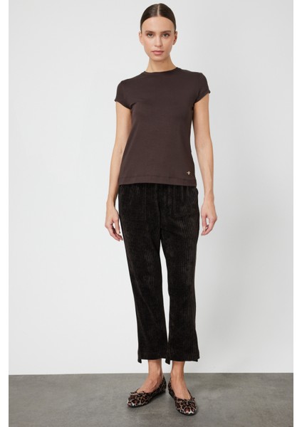 Kadın Sıfır Yaka Ay Kol Basic Bluz 61302 Kahverengi fiyatları