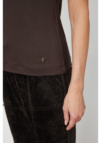 Kadın Sıfır Yaka Ay Kol Basic Bluz 61302 Kahverengi modelleri