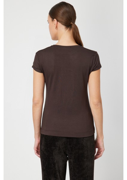 Kadın Sıfır Yaka Ay Kol Basic Bluz 61302 Kahverengi fırsatları