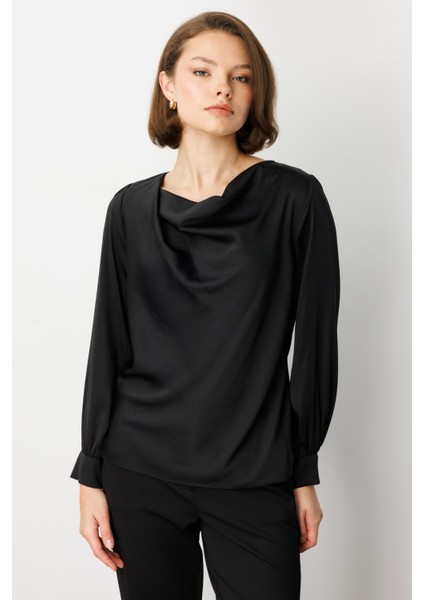 Kadın Degaje Yaka Uzun Kollu Bluz 3029 Siyah