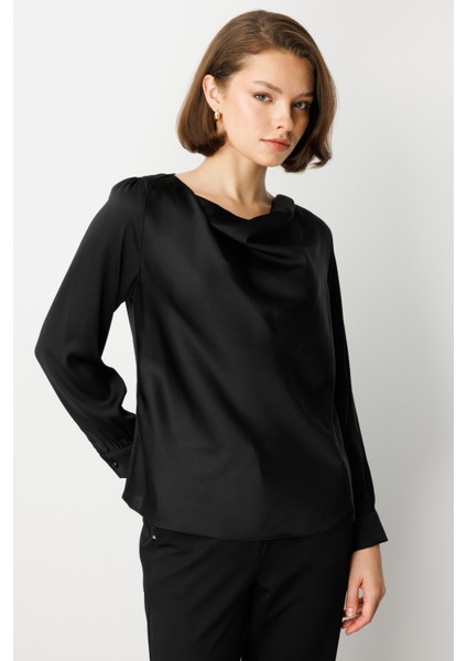 Kadın Degaje Yaka Uzun Kollu Bluz 3029 Siyah fiyatları