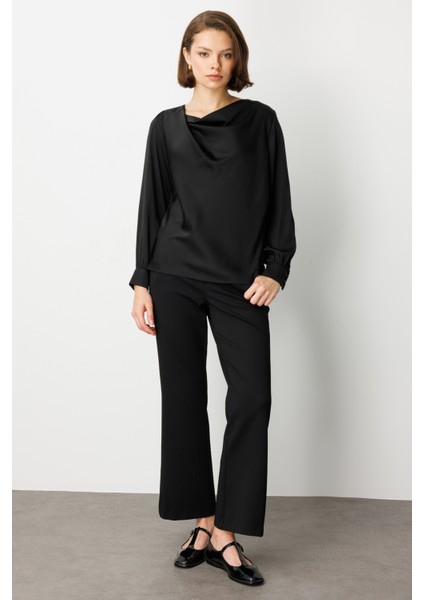 Kadın Degaje Yaka Uzun Kollu Bluz 3029 Siyah modelleri
