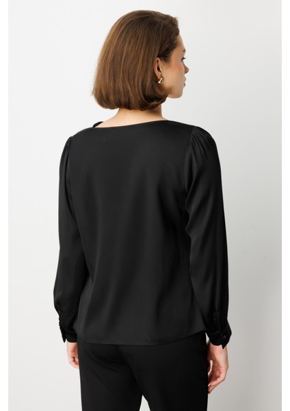 Kadın Degaje Yaka Uzun Kollu Bluz 3029 Siyah fırsatları