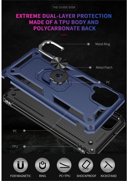 Buğz Samsung Galaxy A22 Kılıf Sofya Yüzüklü Silikon Kapak - Lacivert indirimleri