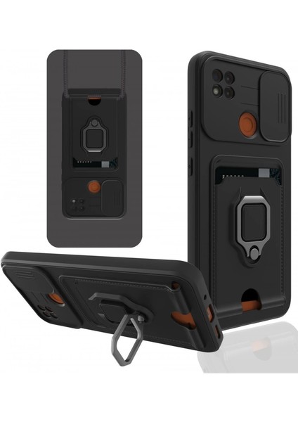 Buğz Xiaomi Redmi 9c Kılıf Zuma Kartvizitli Yüzüklü Silikon - Siyah